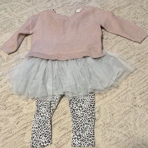 Sparkly Pink Sweater with Tulle Skirt and Leopard Leggings